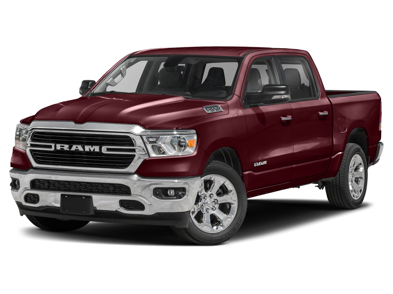 2020 RAM 1500 Big Horn Crew Cab 4x4 5'7' Box in Delmonico Red Pearlcoat — front three-quarter view