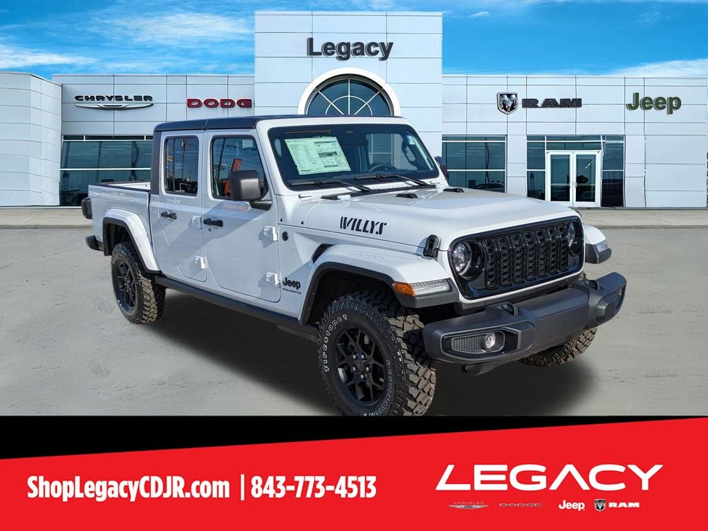2026 Jeep Gladiator GLADIATOR WILLYS 4X4 in Bright White Clear-Coat Exterior Paint — front three-quarter view