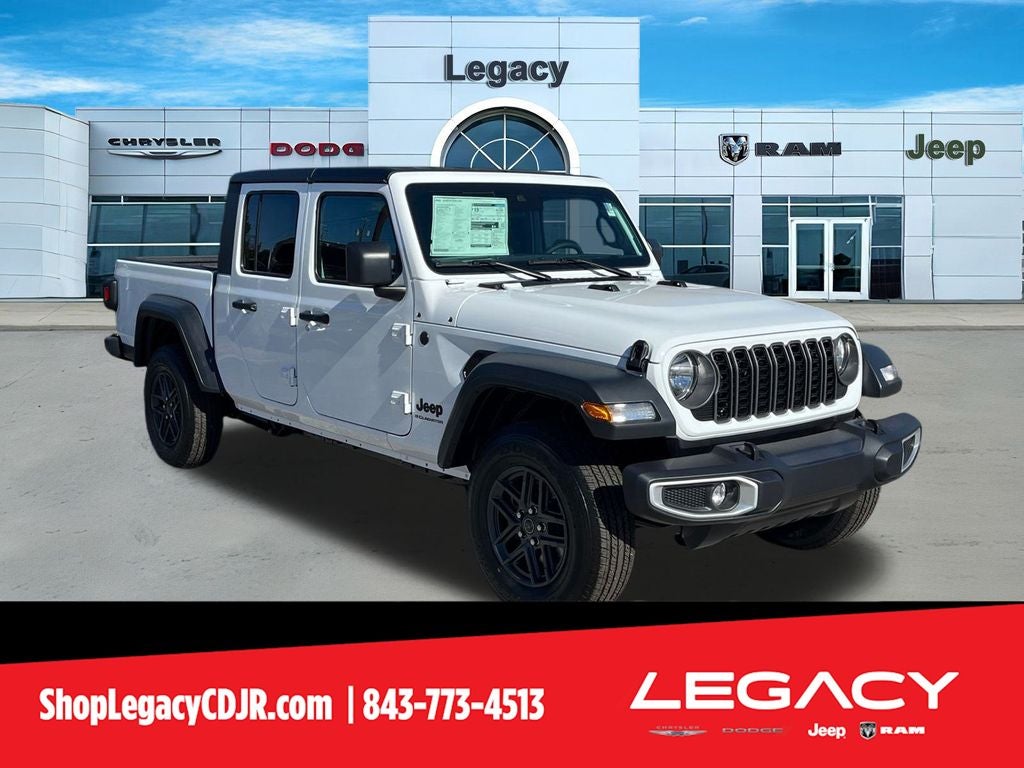 2025 Jeep Gladiator GLADIATOR SPORT S 4X4 in Bright White Clear-Coat Exterior Paint — front three-quarter view