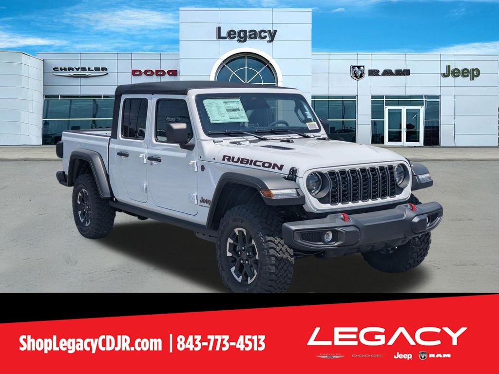 2026 Jeep Gladiator GLADIATOR RUBICON 4X4 in Bright White Clear-Coat Exterior Paint — front three-quarter view
