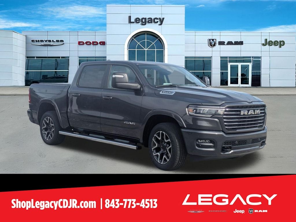 2026 RAM Ram 1500 RAM 1500 LARAMIE CREW CAB 4X2 5'7' BOX in Granite Crystal Metallic Clear-Coat Exterior Paint — front three-quarter view