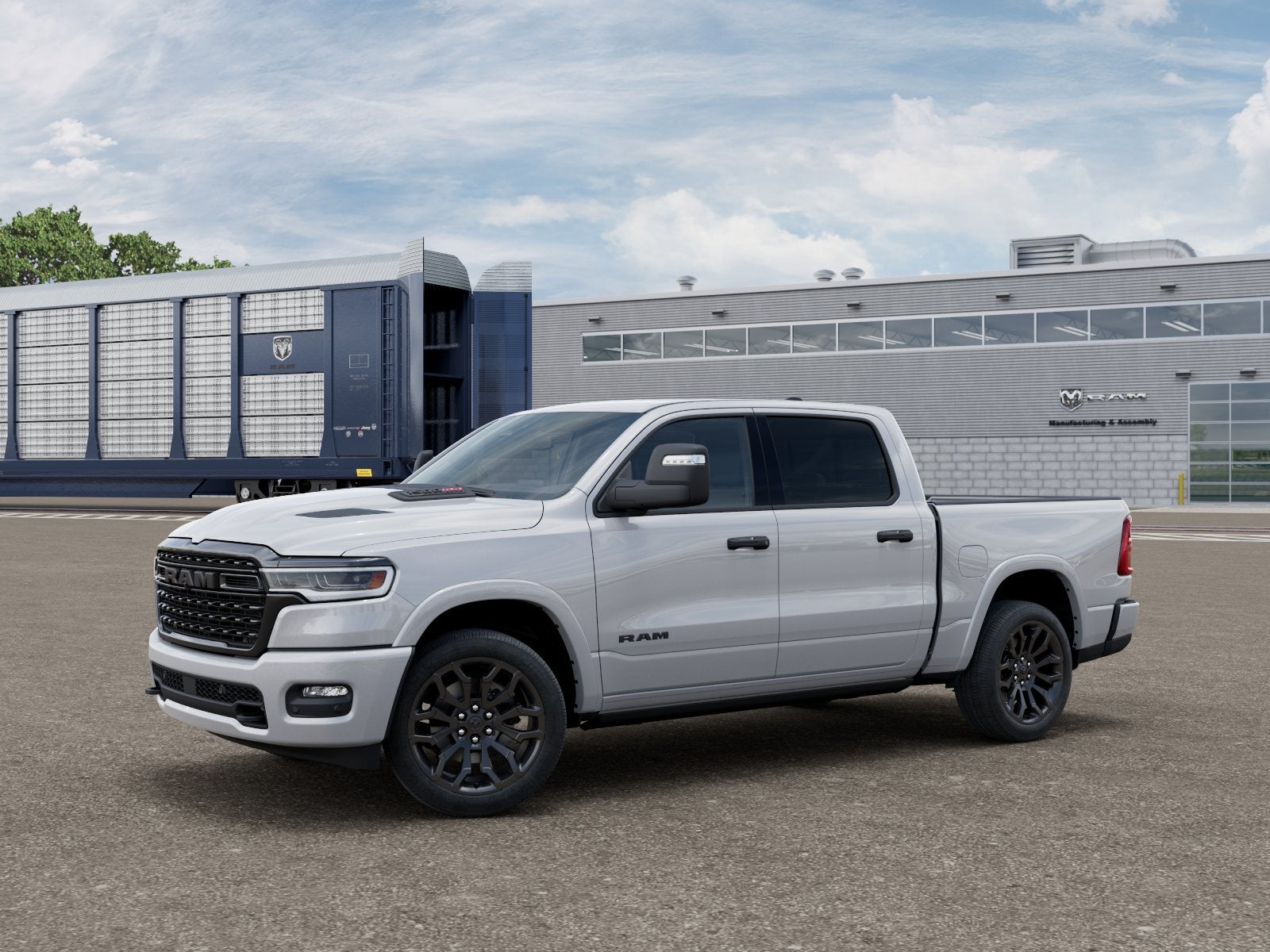 2026 RAM Ram 1500 RAM 1500 LIMITED CREW CAB 4X4 5'7' BOX in Ivory White Tri-Coat Pearl-Coat Exterior Paint — front three-quarter view
