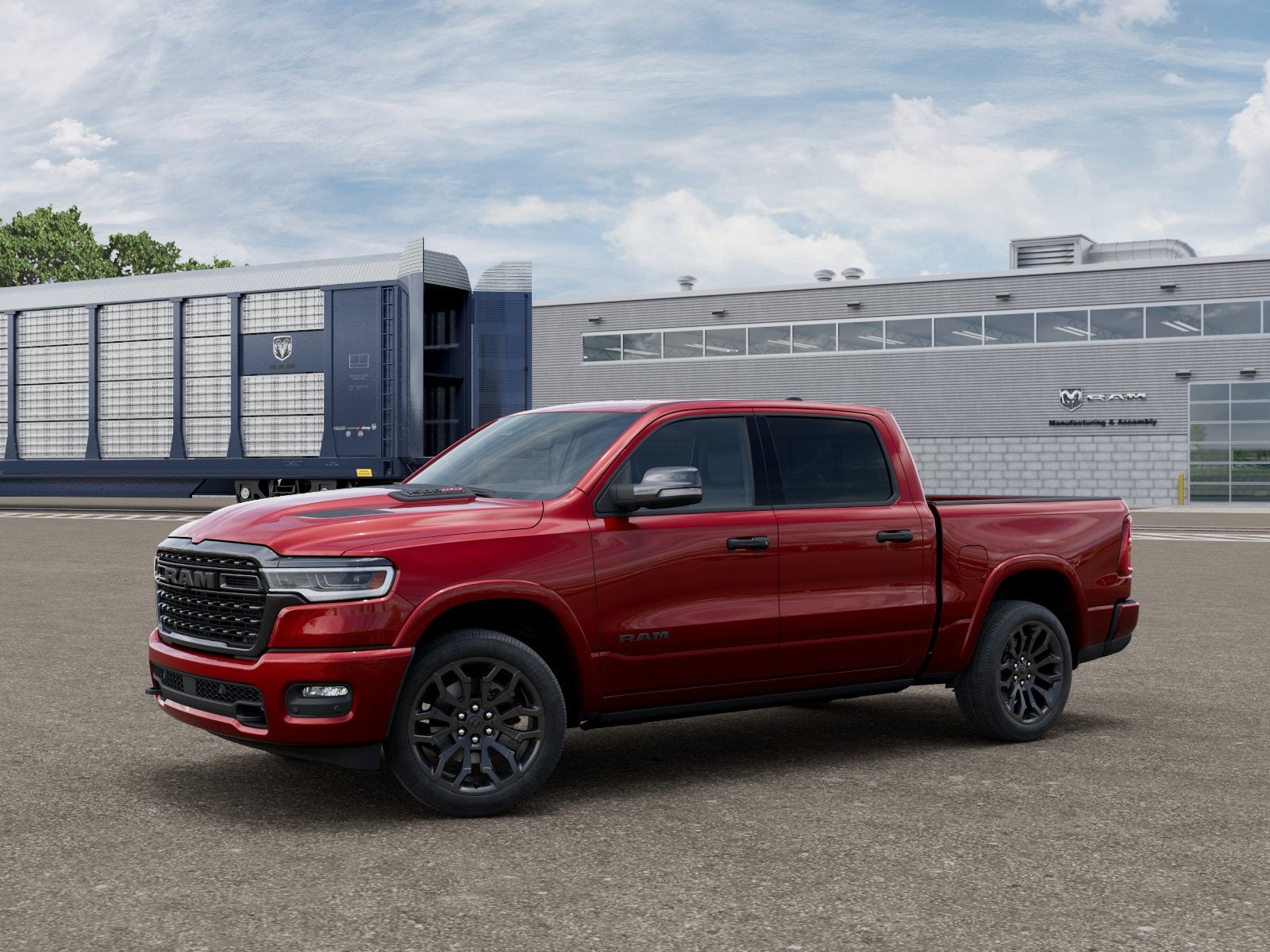 2026 RAM Ram 1500 RAM 1500 LIMITED CREW CAB 4X4 5'7' BOX in Molten Red Pearl-Coat Exterior Paint — front three-quarter view