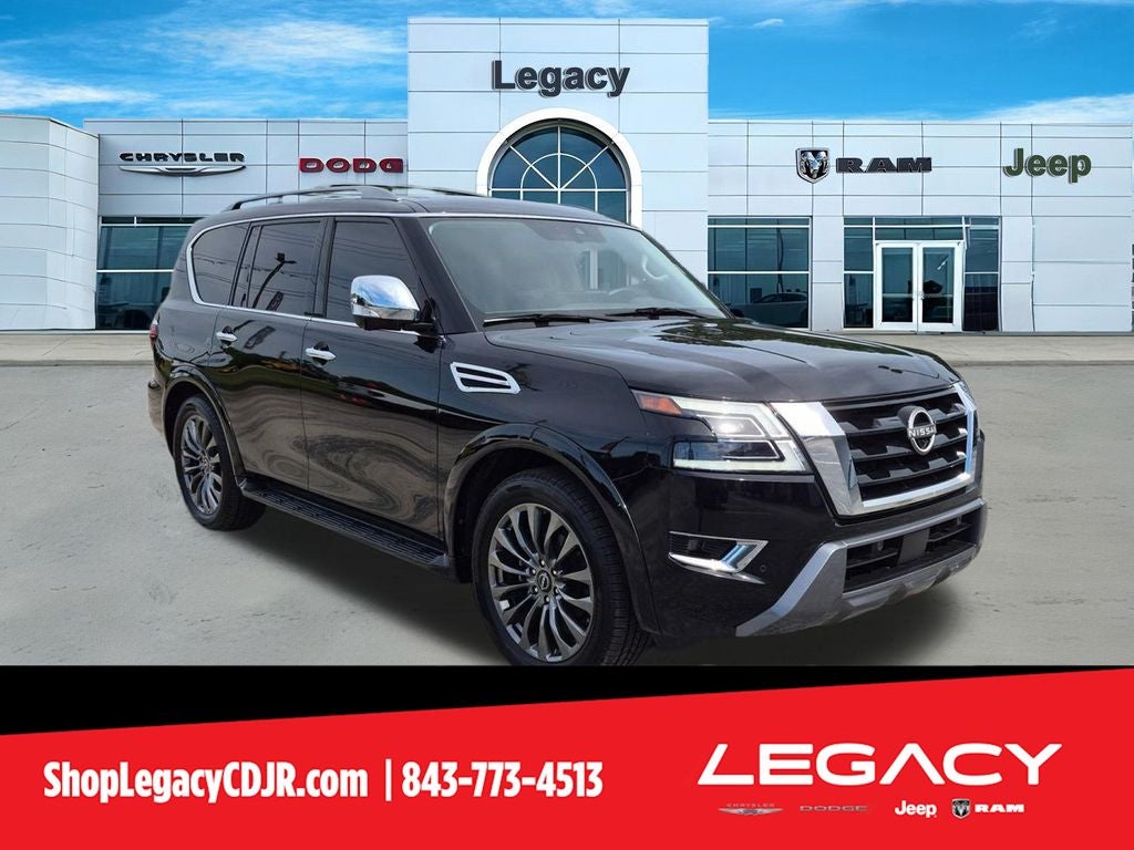 2023 Nissan Armada Platinum 2WD in Super Black — front three-quarter view